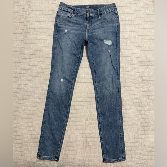 Ann Taylor Loft Modern Skinny Blue Jean Factory Distressed Size 27/4 - Picture 1 of 10